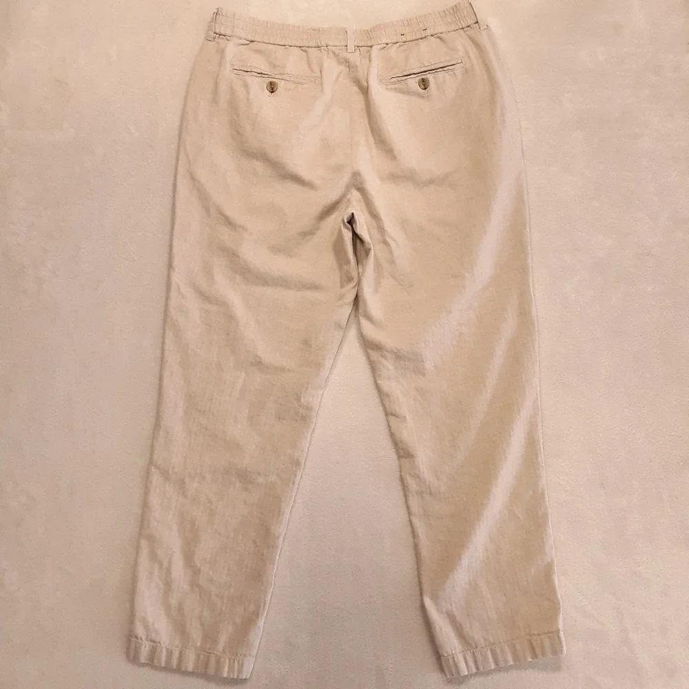 Banana Republic Mens Mason Athletic Tapered Pants 34x30 Beige Cotton Linen